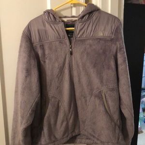 Grey zip up North Face jacket with hood. Size L
